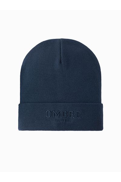 OMBRE Strickmütze für Herren mit gestickter Aufschrift - Marineblau V3 OM-ACWH-0120