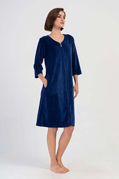 VİENETTA Indigo Velvet Capri Dress - Zip Sleeve, C0T6N2O804