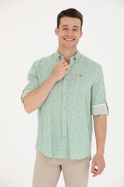 U.S. Polo Assn. Ανδρικό πουκάμισο χρώματος μέντας - μακρυμάνικο, μοντέλο 50264263 -vr090
