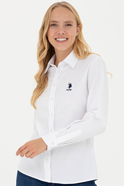 U.S. Polo Assn. Cămașă de bază albă cu mânecă lungă pentru femei 50271267-VR013