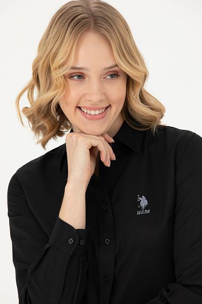 U.S. Polo Assn. Cămașă neagră de bază cu mânecă lungă pentru femei 50271267-VR046