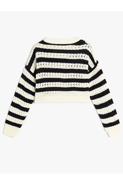 Koton Crew Neck Long Sleeve Striped Crop Sweater