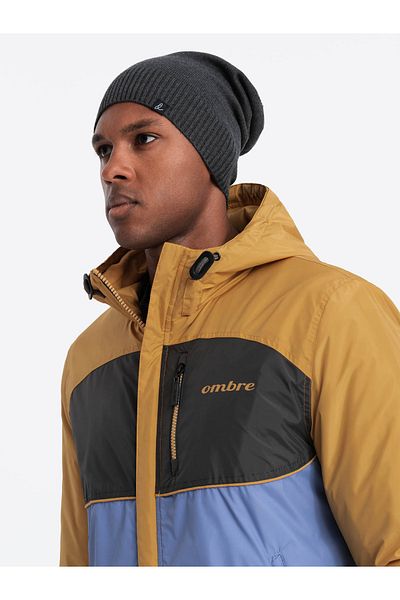 OMBRE Herren-Wintermütze aus Baumwollstrick - Graphitmeliert V2 OM-ACWH-0124