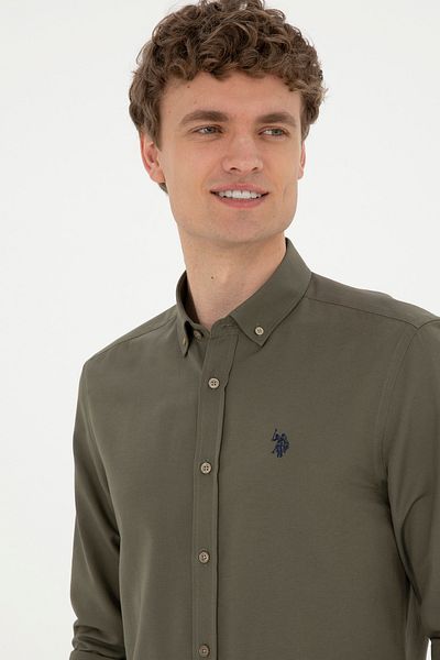 U.S. Polo Assn. Ανδρικό Χακί Μακρυμάνικο Βασικό Πουκάμισο 50288629 -VR027