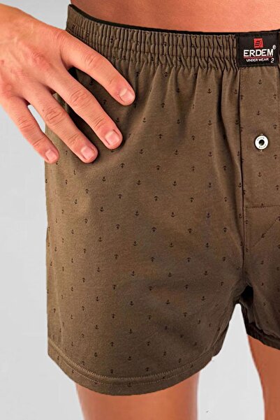 ERDEM İÇ GİYİM Khaki Patterned Printed Combed Cotton Boxers - 1400Ykcp
