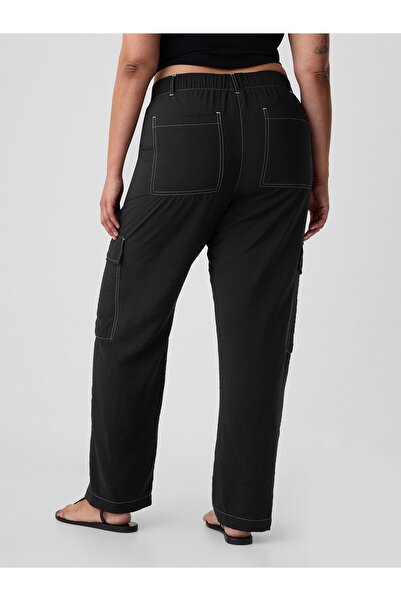 GAP Kadın Siyah Mid Rise Pull-On Kargo Pantolon