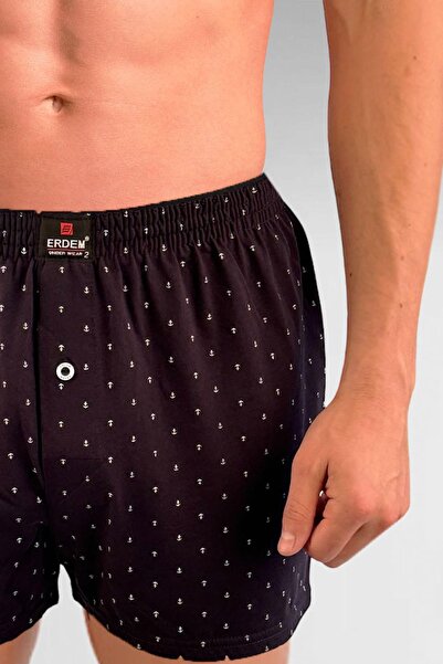 ERDEM İÇ GİYİM Erdem Navy Blue Patterned Combed Cotton Boxers - 1400Ykcp