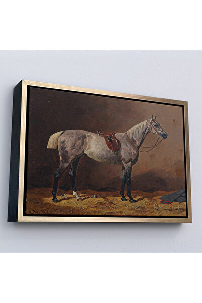 Home Emil Volkers with Wooden Frame - Saddle Horse in the Stable Painting-7076