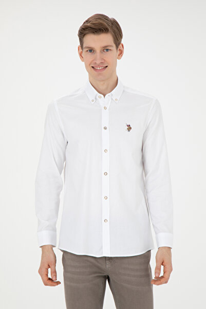 U.S. Polo Assn. Ανδρικό λευκό μακρυμάνικο πουκάμισο Basic 50271277 -VR013
