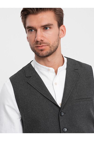 OMBRE Herren Anzugweste mit Kragen - Graphit V2 OM-BLZV-0109 XXL