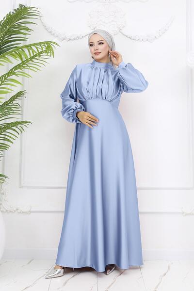hakimoda فستان ساتان أزرق فاتح للحفلات من غولونون