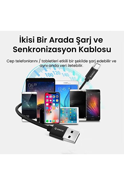Orico Usb To Type-c 2.4a Örgülü Data Ve Şarj Kablosu 1 Metre Siyah