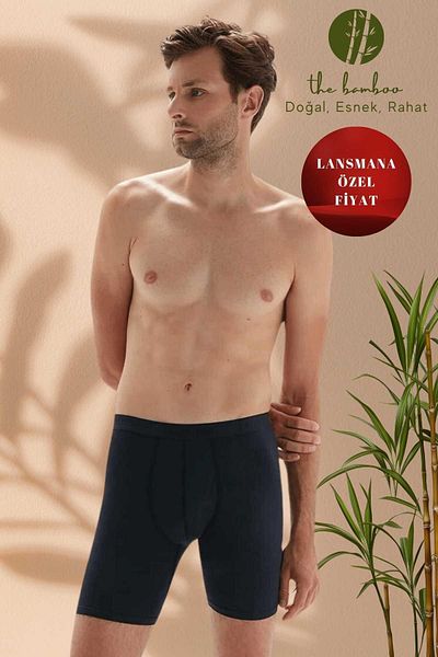 ERDEM İÇ GİYİM Ανδρικό μποξεράκι Weweus Navy Blue Super Thin Natural Bamboo Luxury Long Boxer 1013