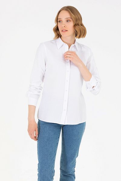 U.S. Polo Assn. Cămașă de bază albă cu mânecă lungă de damă 50262888 -vr013