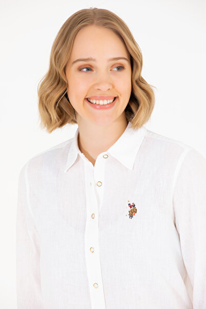 U.S. Polo Assn. Γυναικείο Λευκό Λινό Πουκάμισο με Μακρύ Μανίκι 50262873-VR013