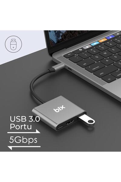 Bix Bx13hb Type-c Hdmı Usb Pd Dönüştürücü Adaptör
