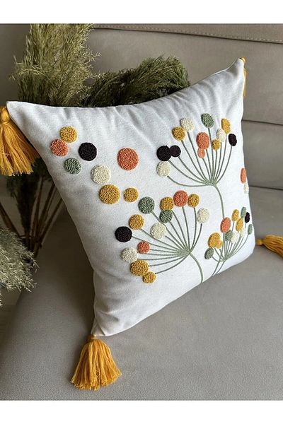 SEVEN MADAM 1 Throw Pillow Cover with Punch Embroidery