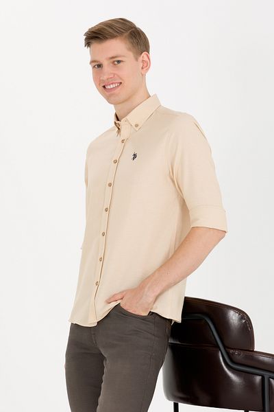 U.S. Polo Assn. Ανδρικό πουκάμισο Camel μακρυμάνικο Basic 50265664 -VR015