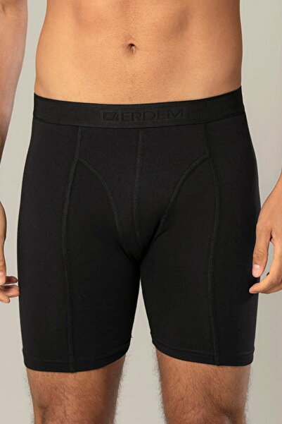 ERDEM İÇ GİYİM Erdem Black Cotton Elastane Long Boxer 1416