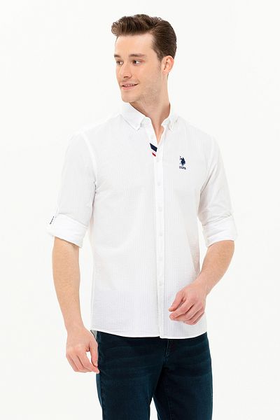 U.S. Polo Assn. Ανδρικό λευκό μακρυμάνικο πουκάμισο 50264082-vr013