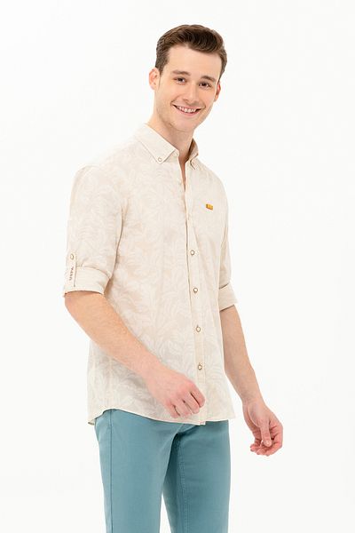 U.S. Polo Assn. Men's Ecru Long Sleeve Shirt 50263598 -Vr019