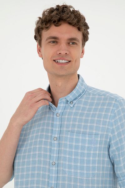 U.S. Polo Assn. Светлосиня мъжка риза на каре -50283820-VR003