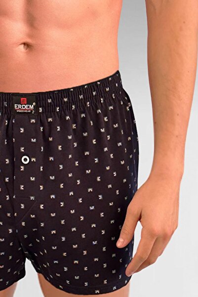 ERDEM İÇ GİYİM Erdem Navy Blue Combed Cotton Boxer - 1400Yink, Printed and Patterned