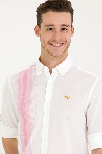 U.S. Polo Assn. Ανδρικό λευκό μακρυμάνικο πουκάμισο 50264069 -vr041