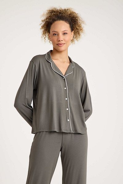 No52 HomeWear Set de pijamale pentru femei, 100% bumbac, culoare militară afumată, calitate premium