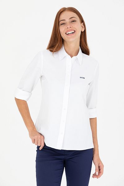 U.S. Polo Assn. Cămașă de bază cu mânecă lungă albă de damă 50266458 -VR013