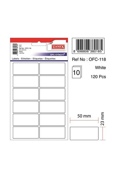 Tanex White Office Label - Ofc-118, 23x50, 10 pcs