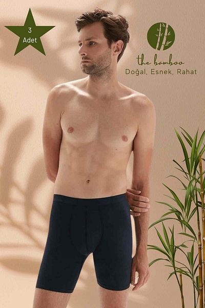 ERDEM İÇ GİYİM Weweus 3-pack Navy Blue Ανδρικό Super Thin Natural Bamboo Luxury Long Boxer 1013