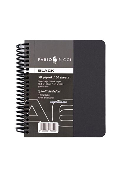 Fabio Ricci Lipe Black A6 Spiralli Çizim Defteri