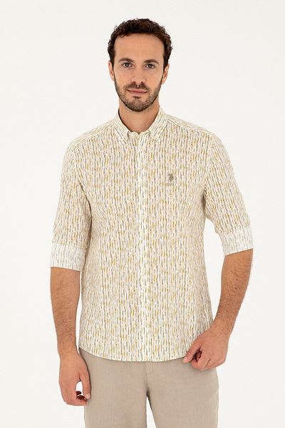 U.S. Polo Assn. Ανδρικό πουκάμισο Khaki 50282825-VR027 - Μακρυμάνικο