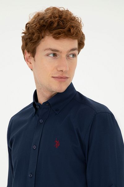 U.S. Polo Assn. Мъжка ленена риза в тъмносиньо базово 50288648-VR033