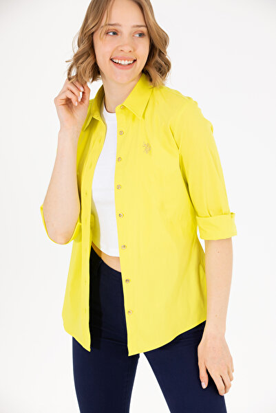 U.S. Polo Assn. Γυναικείο μακρυμάνικο βασικό πουκάμισο Neon Yellow 50262883-V...