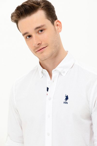 U.S. Polo Assn. Ανδρικό λευκό μακρυμάνικο πουκάμισο 50264082-vr013