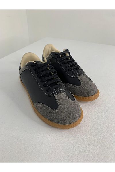 Beyond Negru Gri Suede - Pantofi de damă din piele cu șireturi Byndamd01
