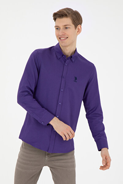 U.S. Polo Assn. قميص أساسي أرجواني بأكمام طويلة للرجال 50271269-VR038