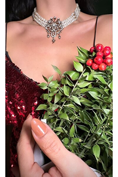 TMD AKSESUAR Mahidevran Cam İncili Zirkon Taşlı Antik Kolye