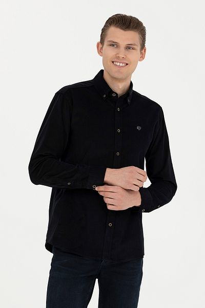 U.S. Polo Assn. Ανδρικό μαύρο μακρυμάνικο πουκάμισο 50272683 -VR046