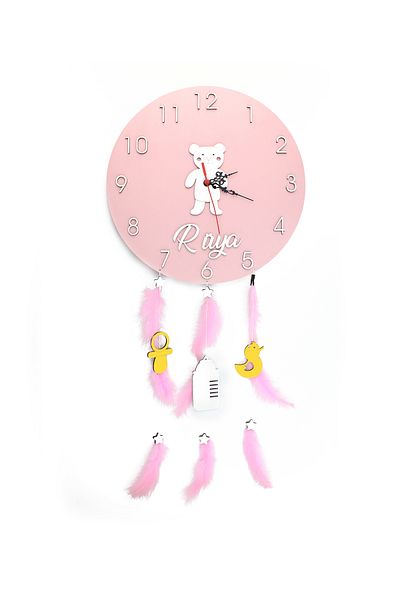 Lora Wedding 35cm Children and Baby Room Wooden Wall Clock with Relief Figures