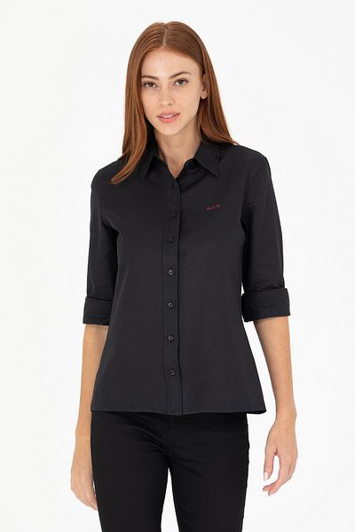 U.S. Polo Assn. Cămașă de bază neagră cu mânecă lungă de damă 50266458 -VR046