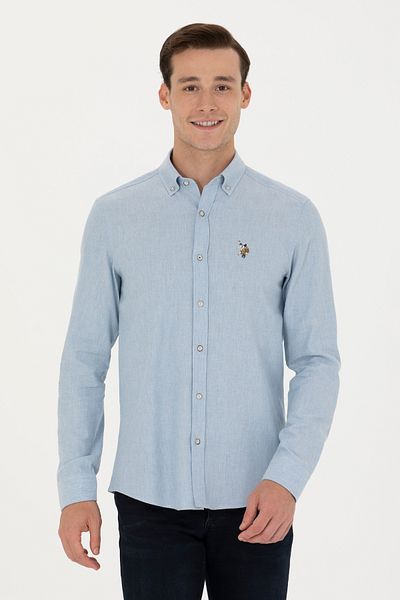 U.S. Polo Assn. Cămașă de bază cu mânecă lungă albastru deschis pentru bărbați 50271275 -VR003