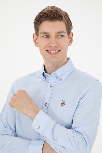 U.S. Polo Assn. Ανδρικό γαλάζιο μακρυμάνικο πουκάμισο Basic 50271277 -VR003