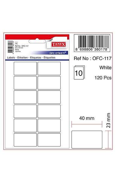 Tanex Αυτοκόλλητο γραφείου σε τσάντα 23x40 mm Λευκό αυτοκόλλητο γραφείου (ΣΥΣΚΕΥΑΣΙΑ 10 ΤΩΝ)