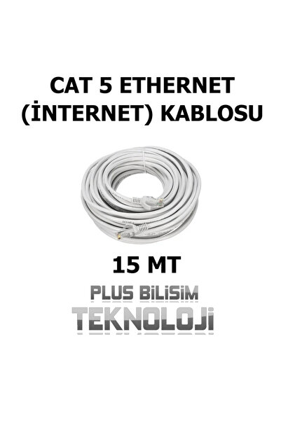 Plus Bilişim 15 Mt. Cat5 İnternet Kablosu, Tv Plus, Tivibu, Fiber, Adsl, Modem PC ve Laptop Ethernet Kablosu
