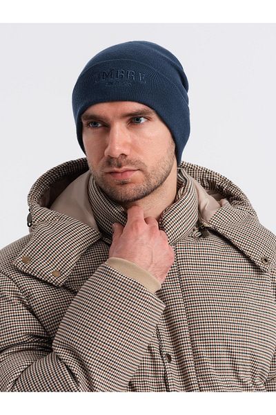OMBRE Strickmütze für Herren mit gestickter Aufschrift - Marineblau V3 OM-ACWH-0120
