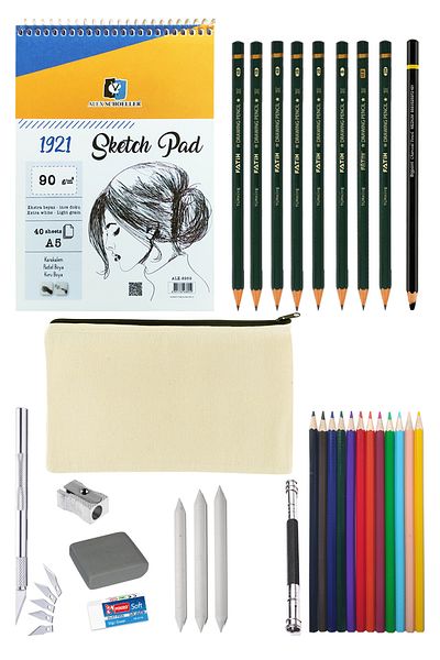 ACUTO Alex Schoeller A5 Sketchbook with Canvas Cloth Bag Sketching Set Charcoal Drawing Set Dry Color 12 Pieces