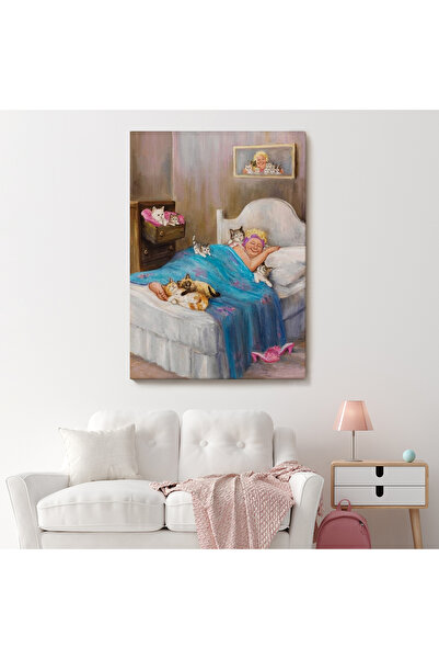 TAKI DERYASI Dianne Denge'in Kedi Sever Yaşlı Kadın Mutluluğun Resmi Tablosu-6383